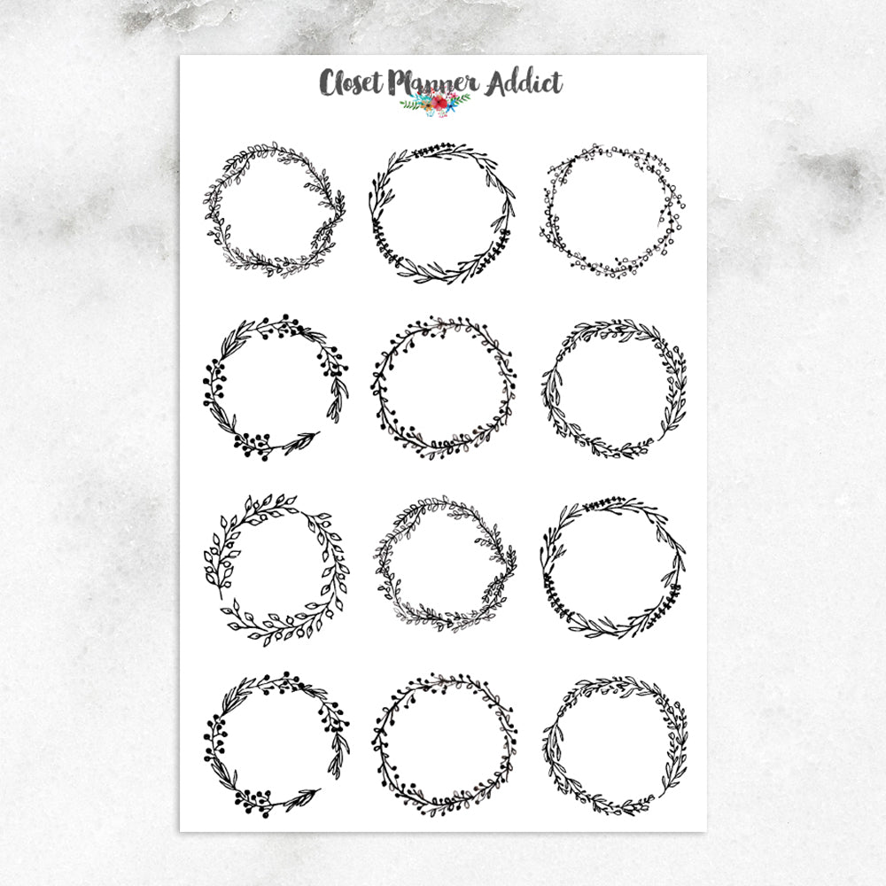 Floral Wreaths Planner Stickers (S-265)