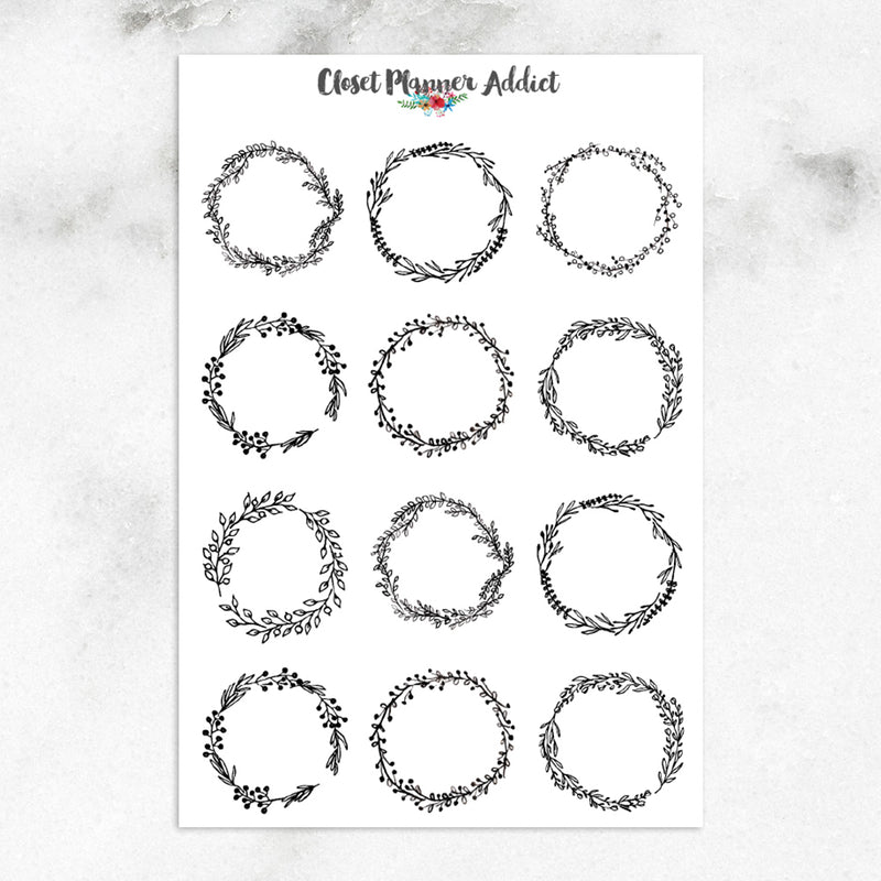 Floral Wreaths Planner Stickers (S-265)