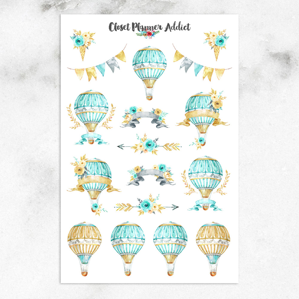 Watercolour Magic Hot Air Balloons Planner Stickers (S-273)
