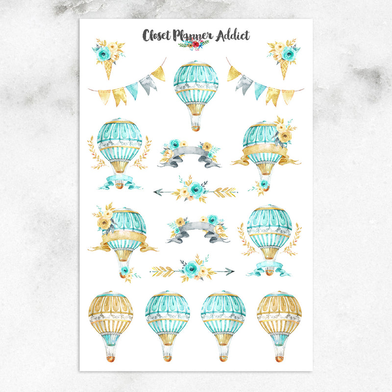 Watercolour Magic Hot Air Balloons Planner Stickers (S-273)