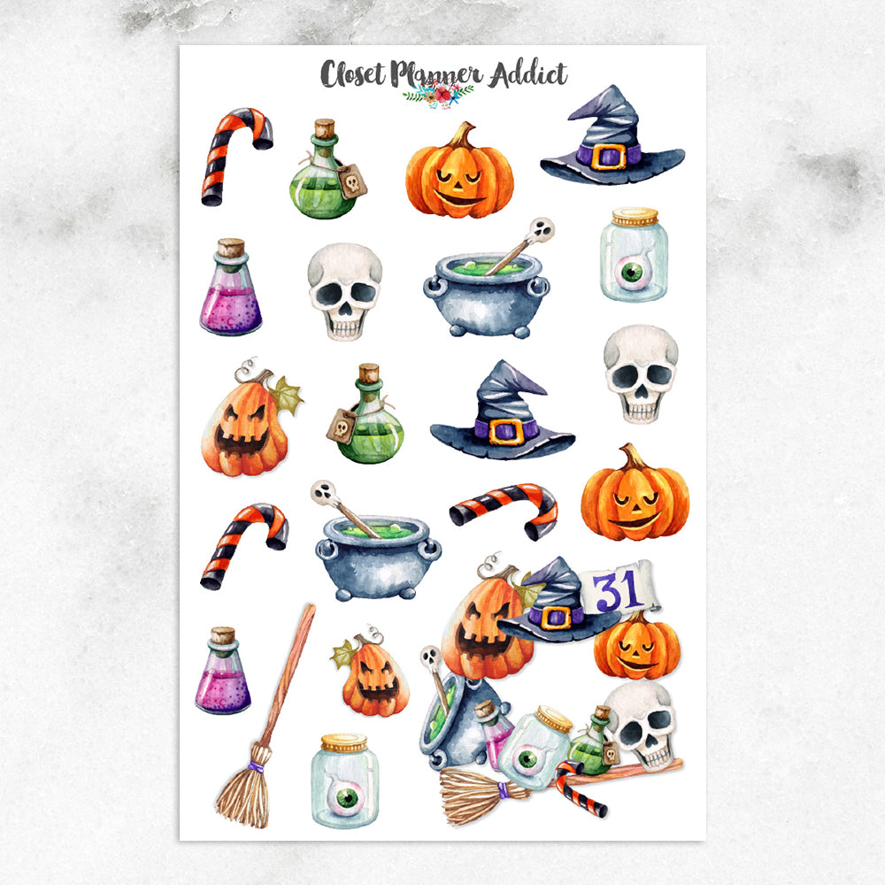 Watercolour Halloween Planner Stickers (S-287)
