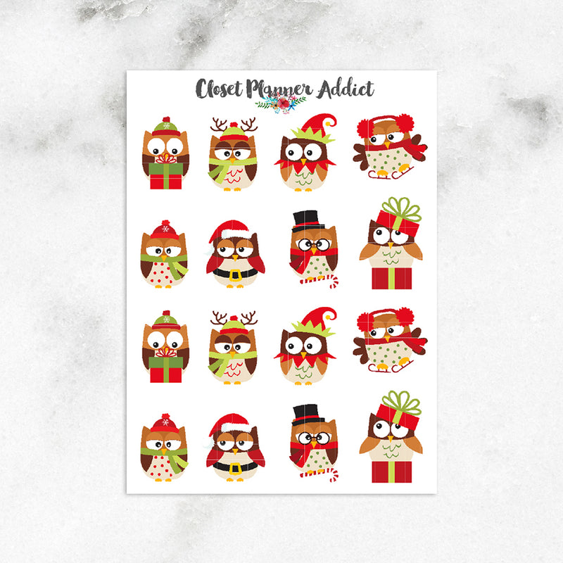 Cute Christmas Owls Planner Stickers (S-289)