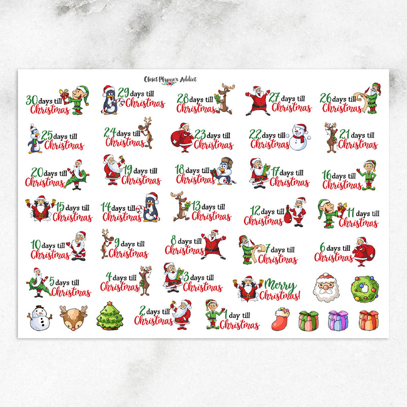 Cute Christmas Countdown Planner Stickers (S-290)