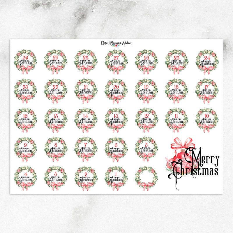 Watercolour Christmas Countdown Planner Stickers (S-291)