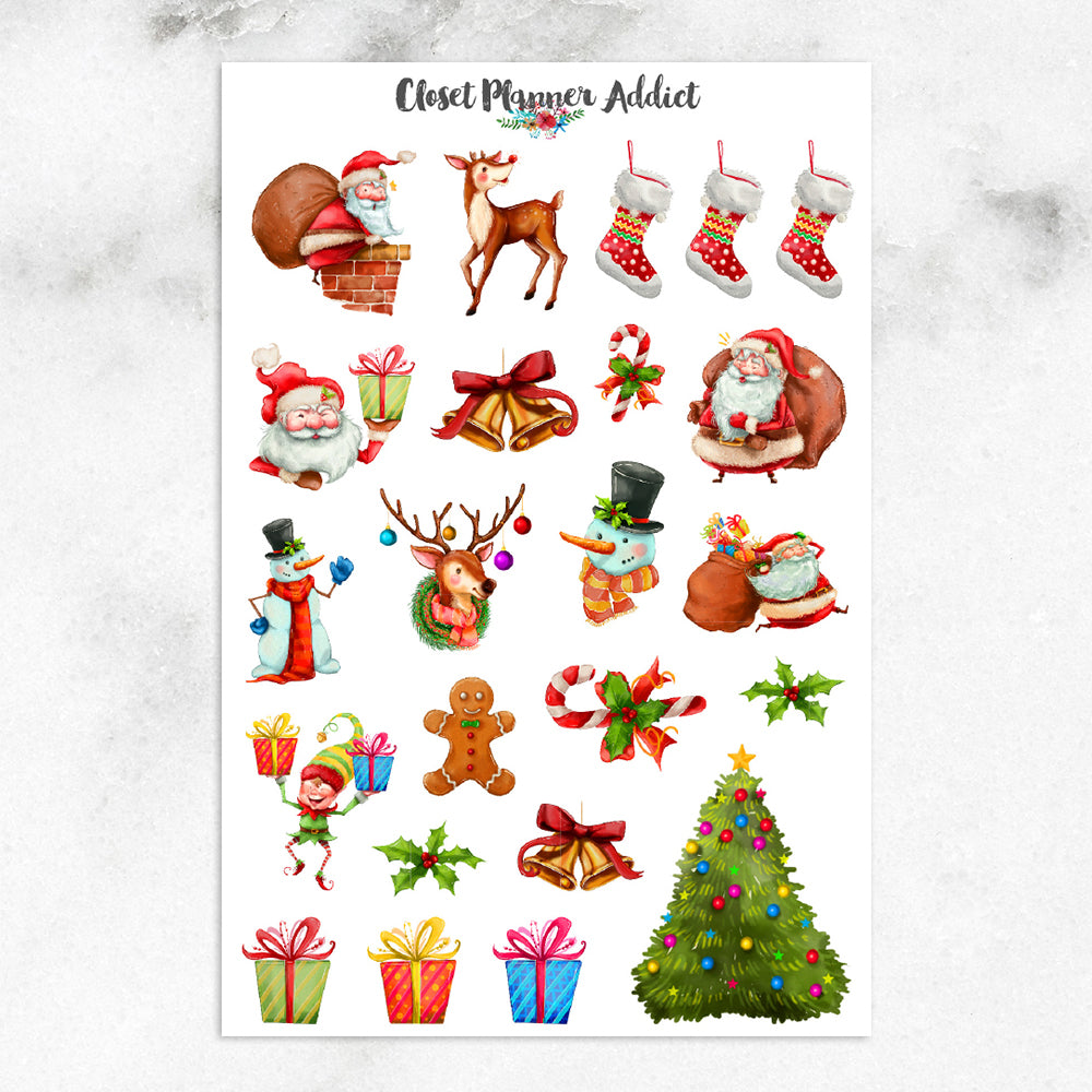 Watercolour Christmas Santa Claus Planner Stickers (S-292)