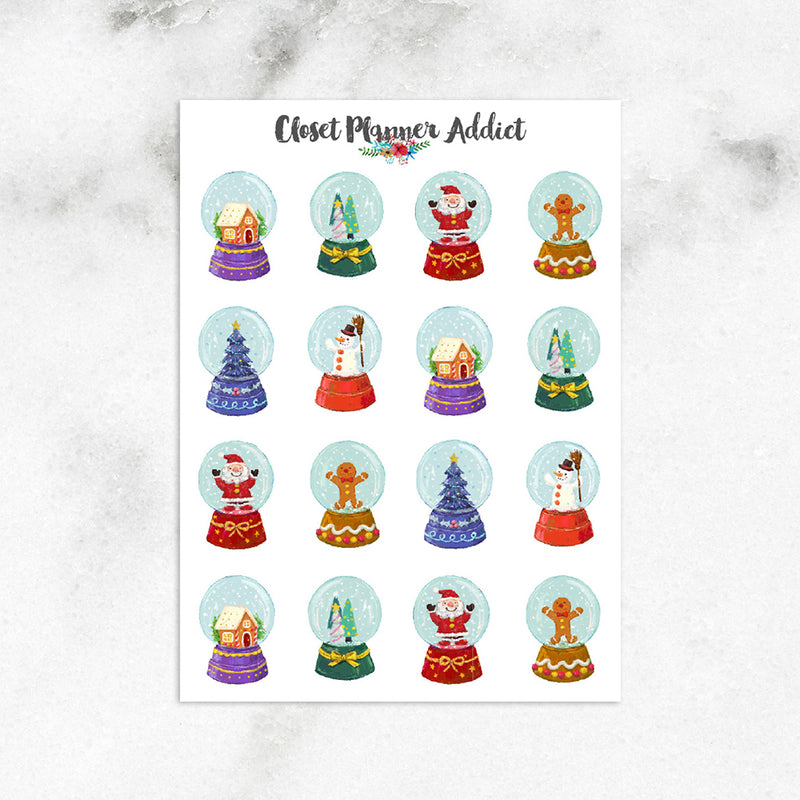 Christmas Snow Globes Planner Stickers (S-293)