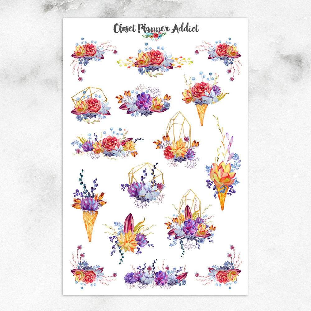 Watercolour Succulent and Cactus Planner Stickers (S-295)