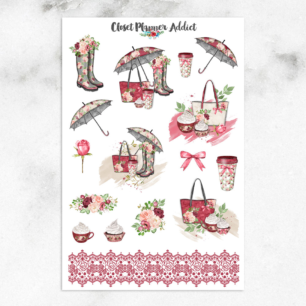 Romance in the Rain Planner Stickers (S-298)