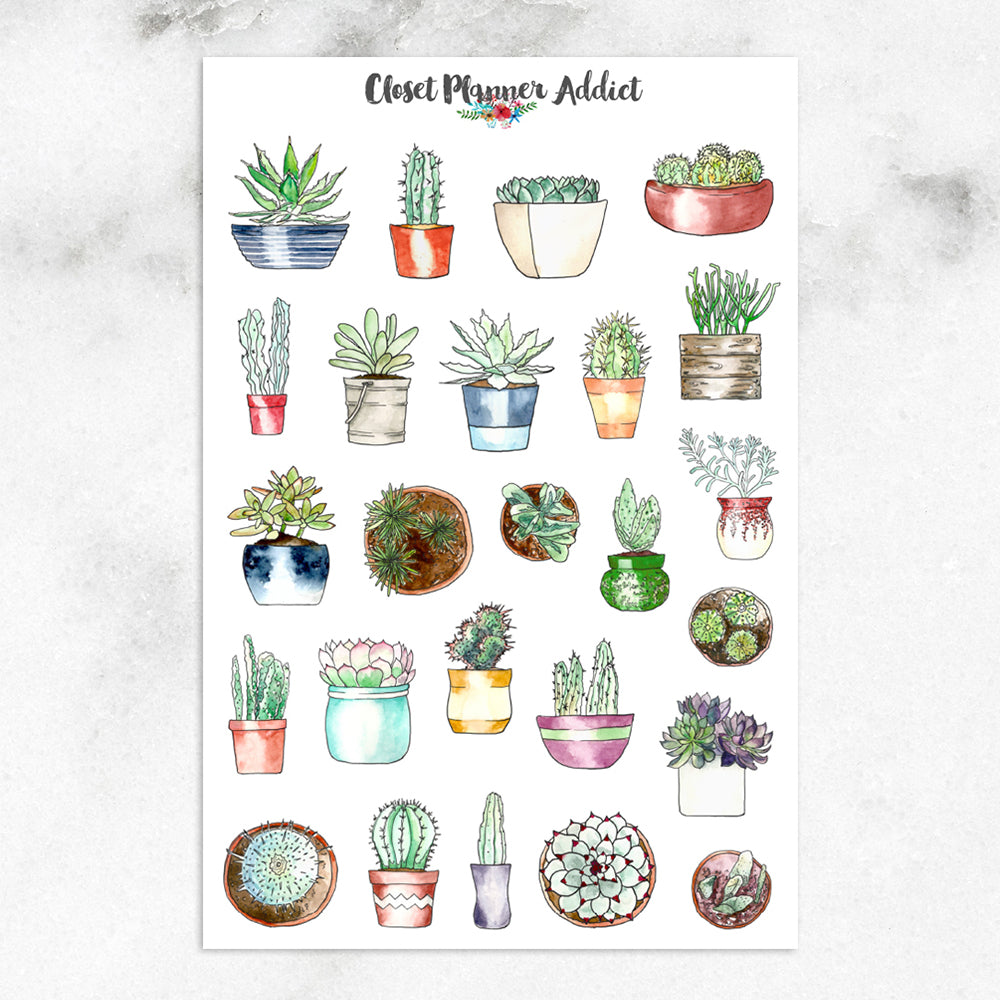Potted Succulent and Cactus Planner Stickers (S-304)