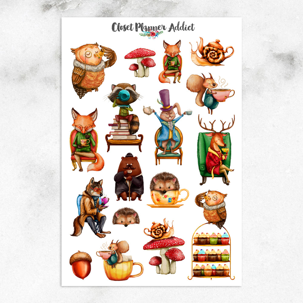 Watercolour Animal Tea Party Planner Stickers (S-311)