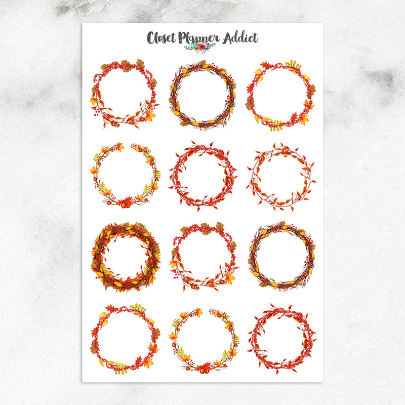 Autumn Wreaths Planner Stickers (S-314)