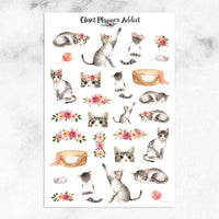 Watercolour Cats and Flowers Planner Stickers (S-334)