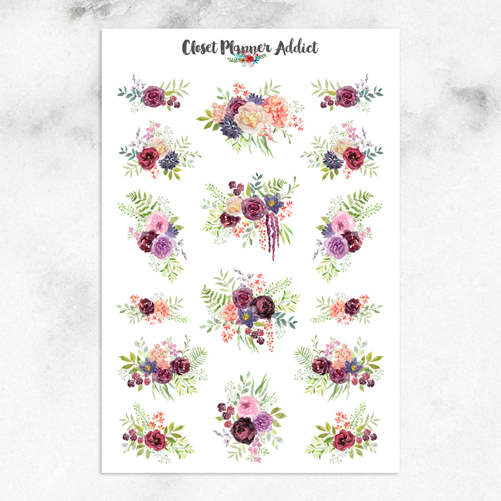 Watercolour Flowers Planner Stickers (S-342)
