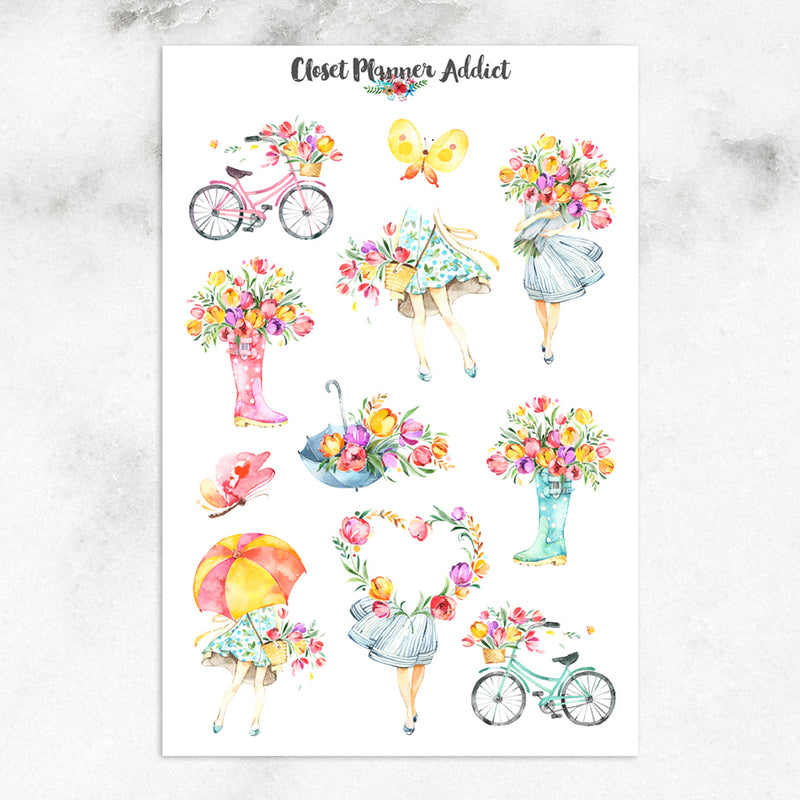 Watercolour Springtime Planner Stickers (S-345)