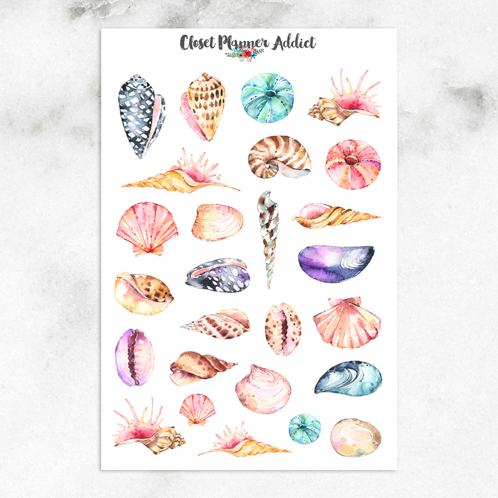 Watercolour Seashells Planner Stickers (S-346)