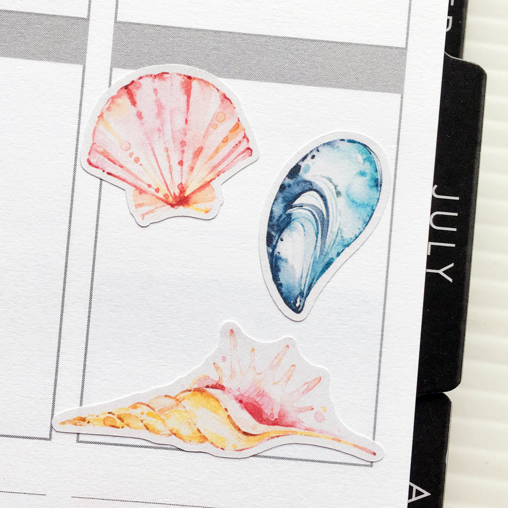 Watercolour Seashells Planner Stickers (S-346)