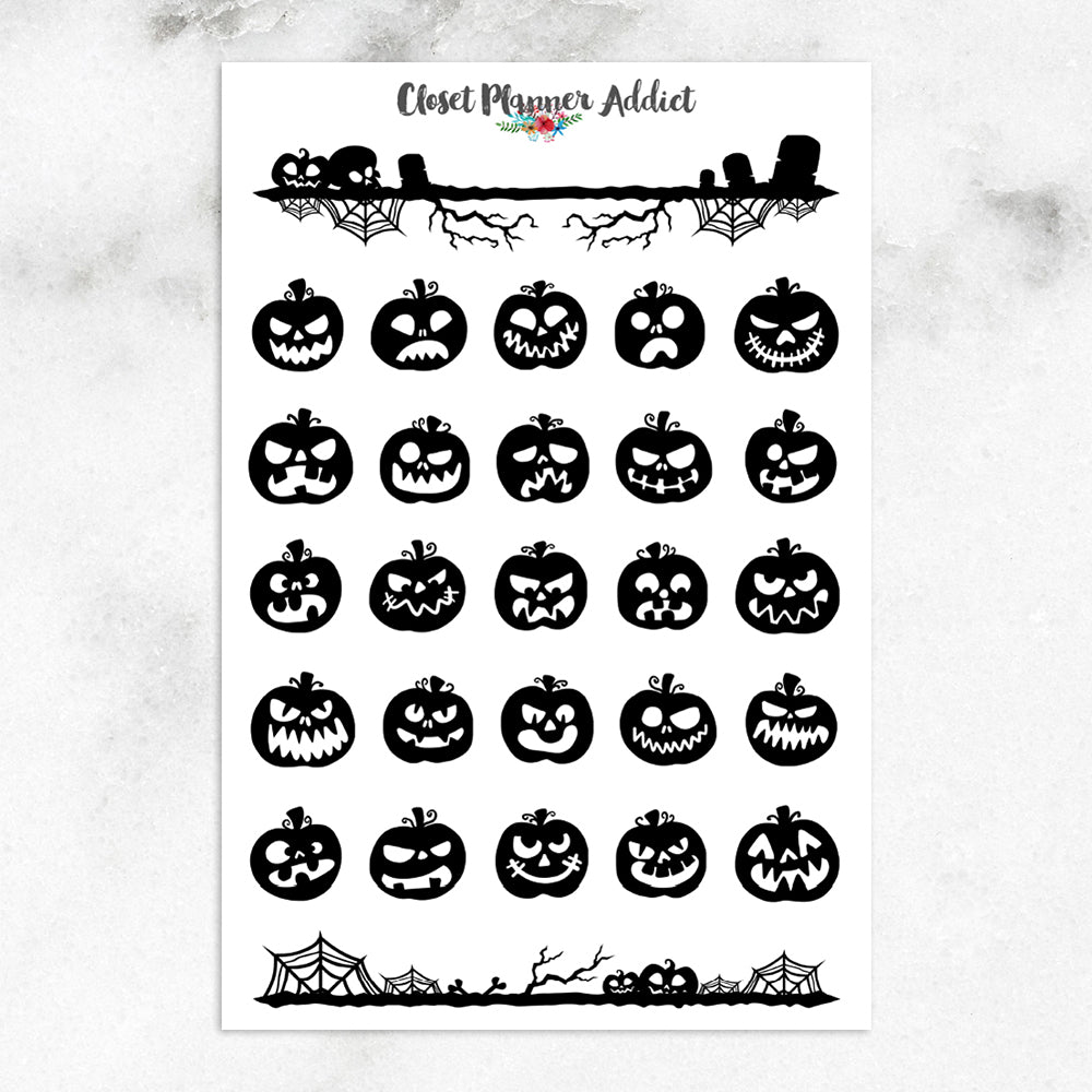 Halloween Pumpkin Emoji Planner Stickers (S-349)