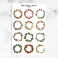 Watercolour Christmas Wreaths Planner Stickers (S-351)