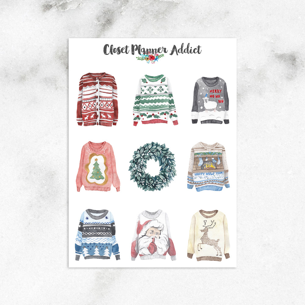 Ugly Christmas Sweaters Planner Stickers (S-355)