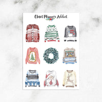Ugly Christmas Sweaters Planner Stickers (S-355)