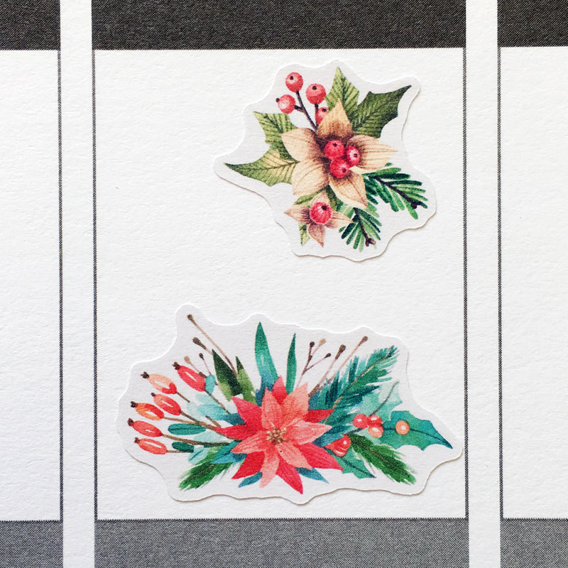 Watercolour Christmas Floral Planner Stickers (S-358)