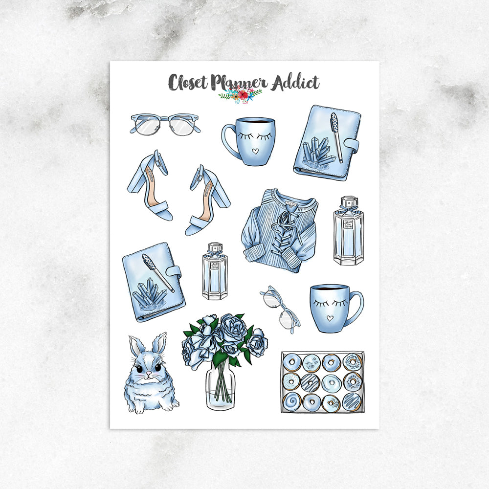 Baby Blue Lifestyle Planner Stickers (S-361)