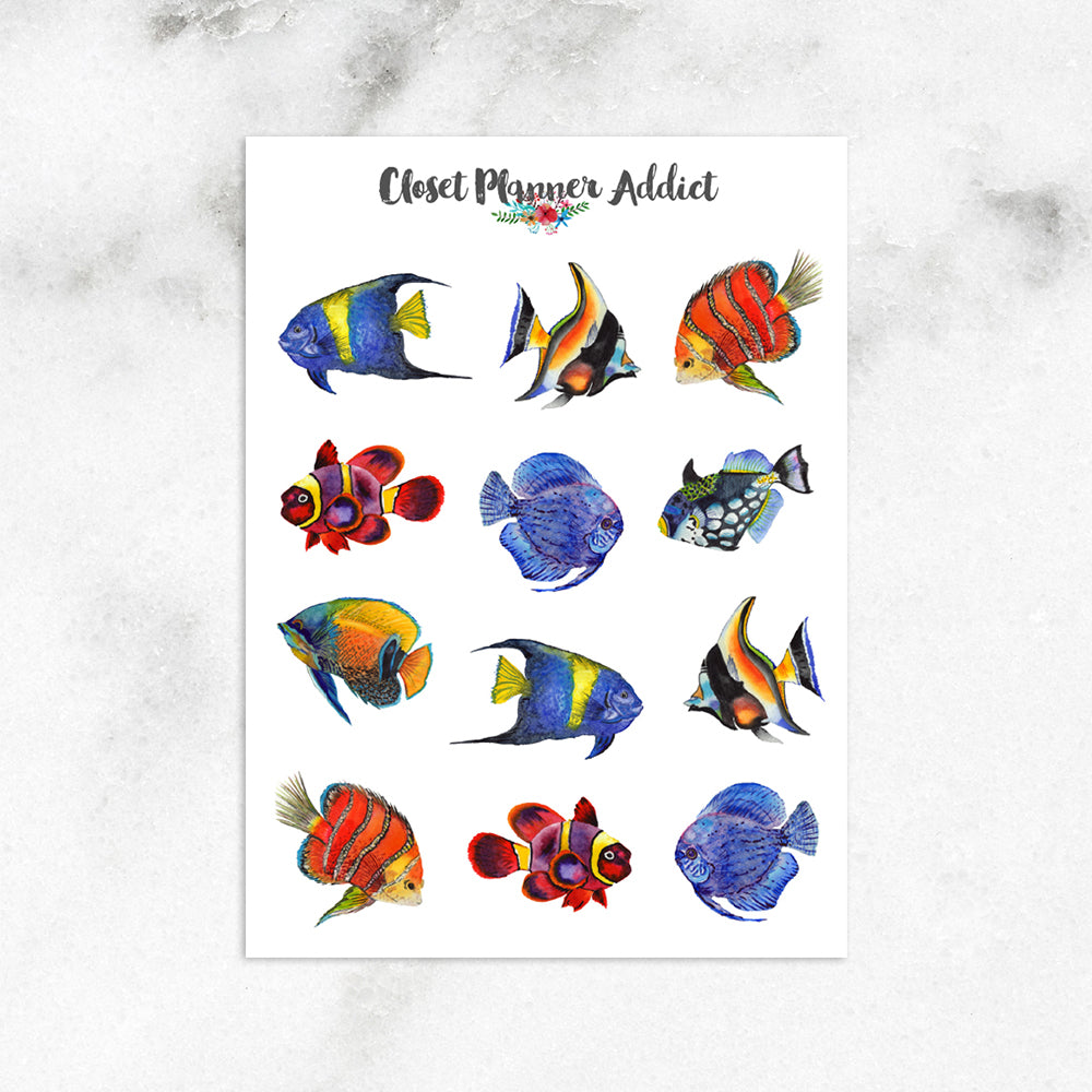 Watercolour Tropical Fishes Planner Stickers (S-371)