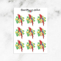 Red Macaw and Plumeria Planner Stickers (S-374)