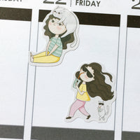 Girl With Cat Sampler 2 Planner Stickers (S-376)