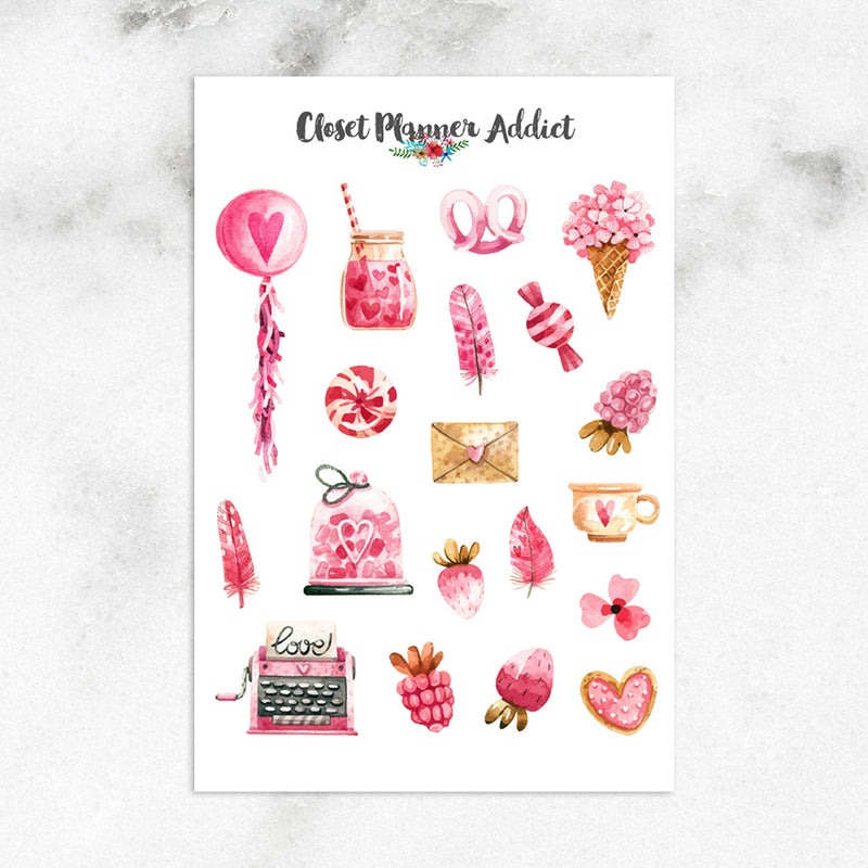 Pink Valentine's Day Planner Stickers (S-378)