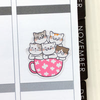 Cute Cat in Teacups Planner Stickers (S-379)