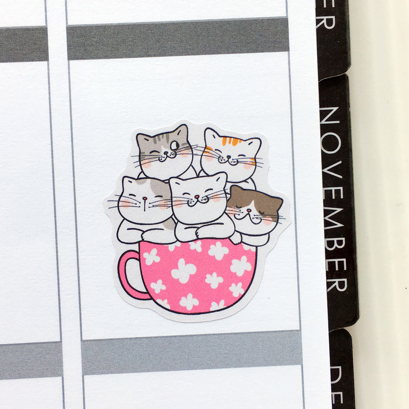 Cute Cat in Teacups Planner Stickers (S-379)