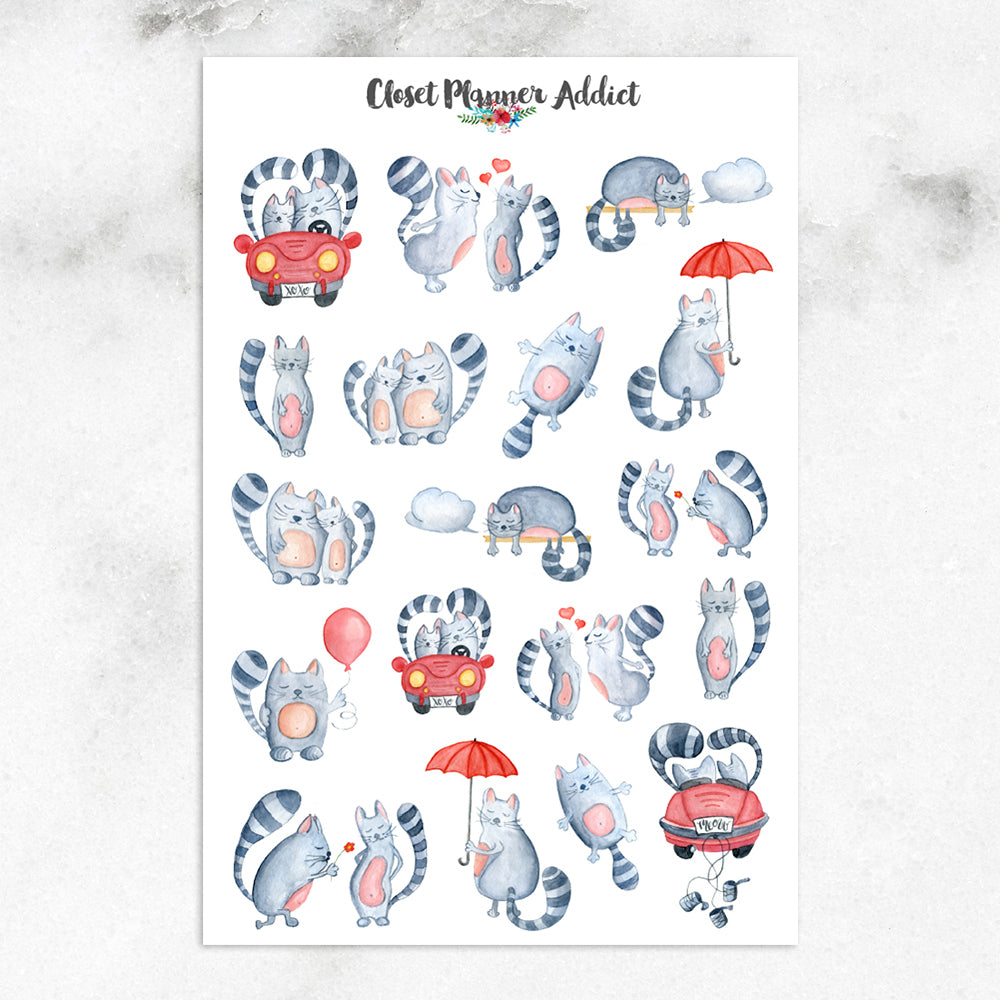 Valentine's Day Cats Planner Stickers (S-381)