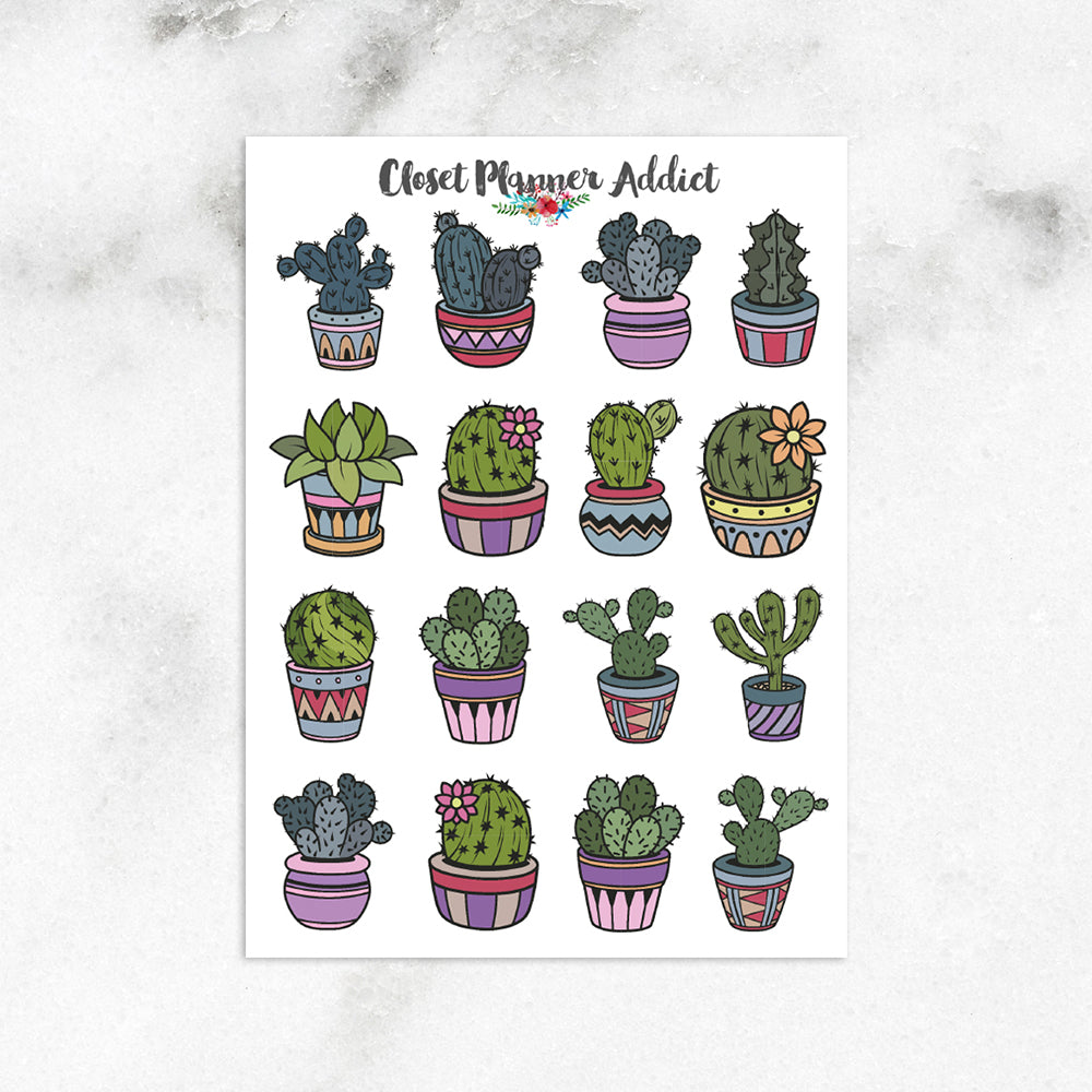 Cute Cactus Planner Stickers (S-389)