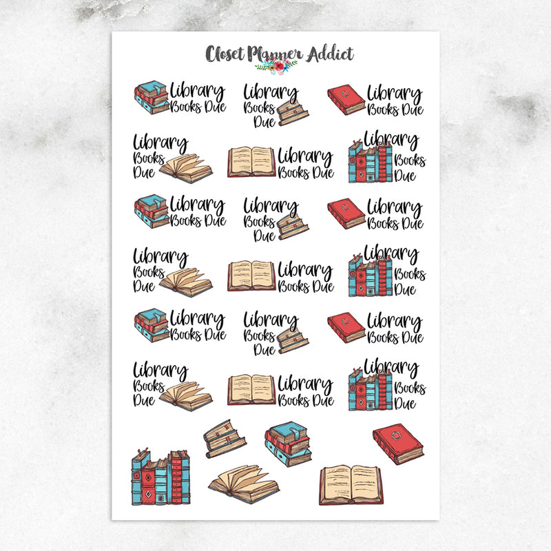 Library Books Due Planner Stickers (S-392)