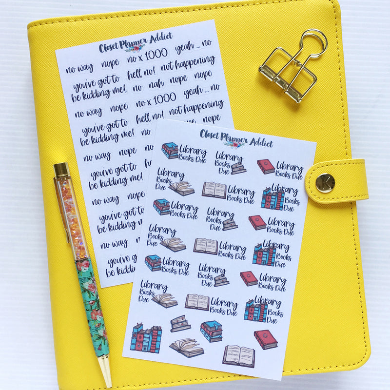 Library Books Due Planner Stickers (S-392)
