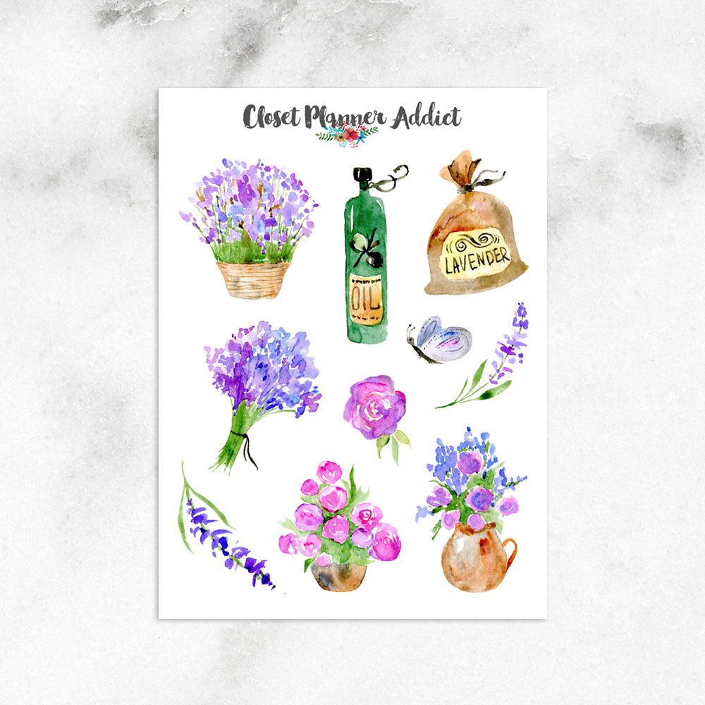 Watercolour Lavender in Provence Planner Stickers (S-394)