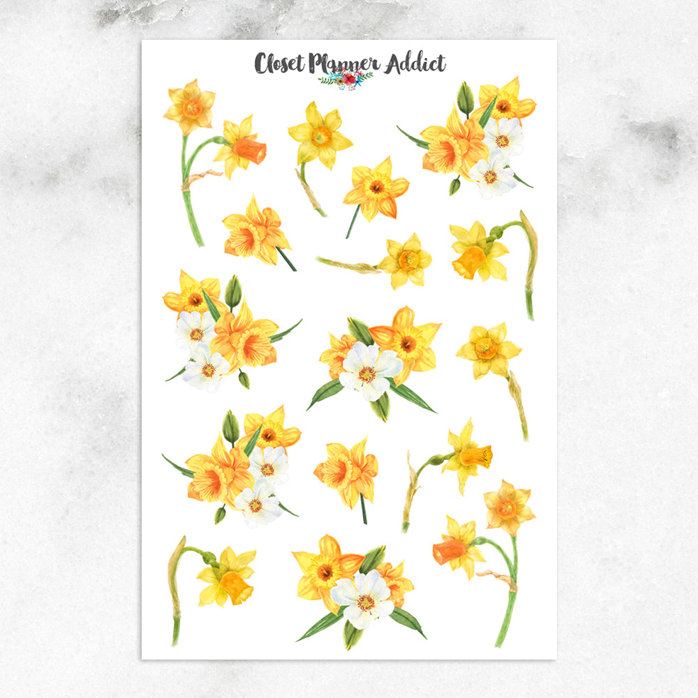 Watercolour Daffodils Planner Stickers (S-409)