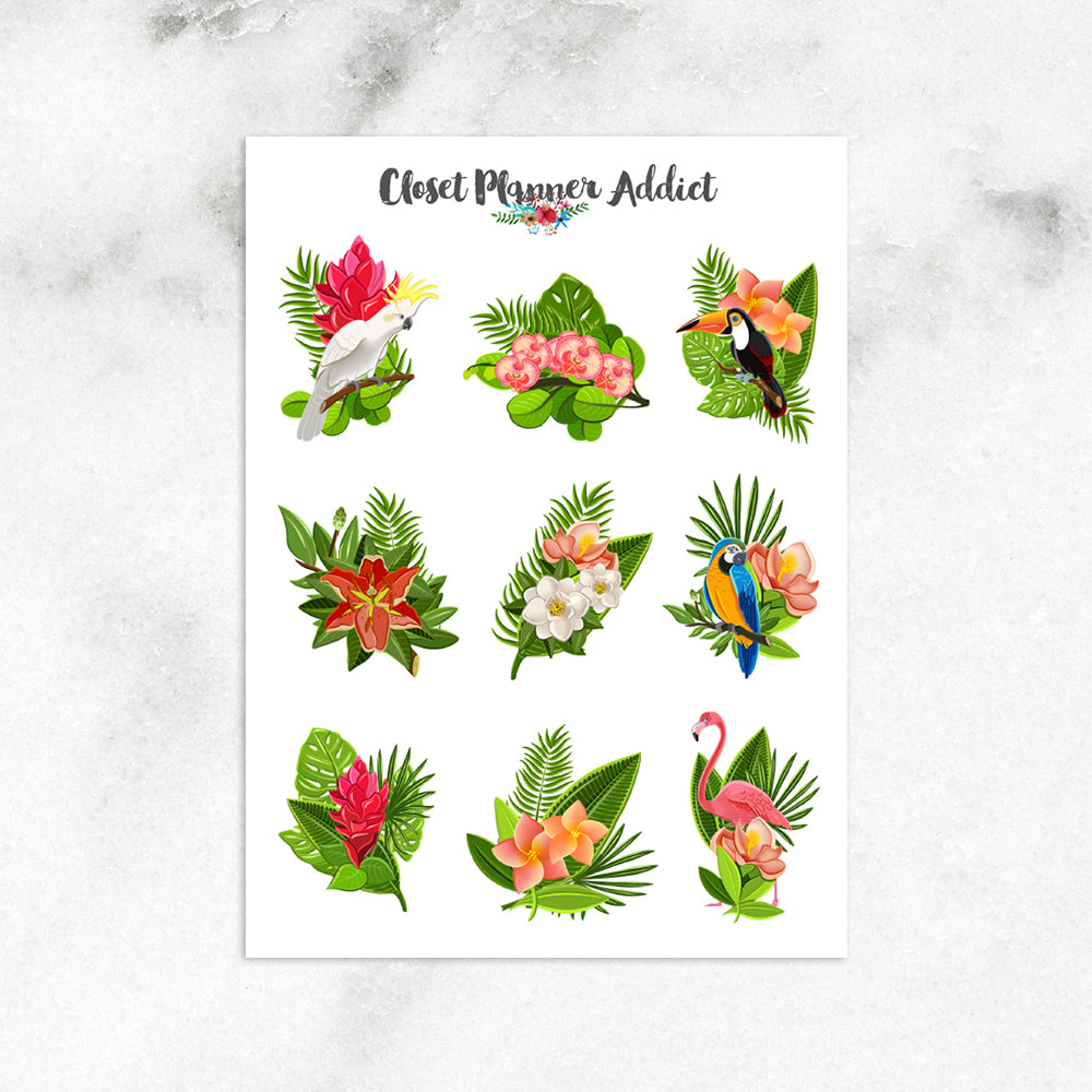 Tropical Birds and Plants Planner Stickers (S-412)