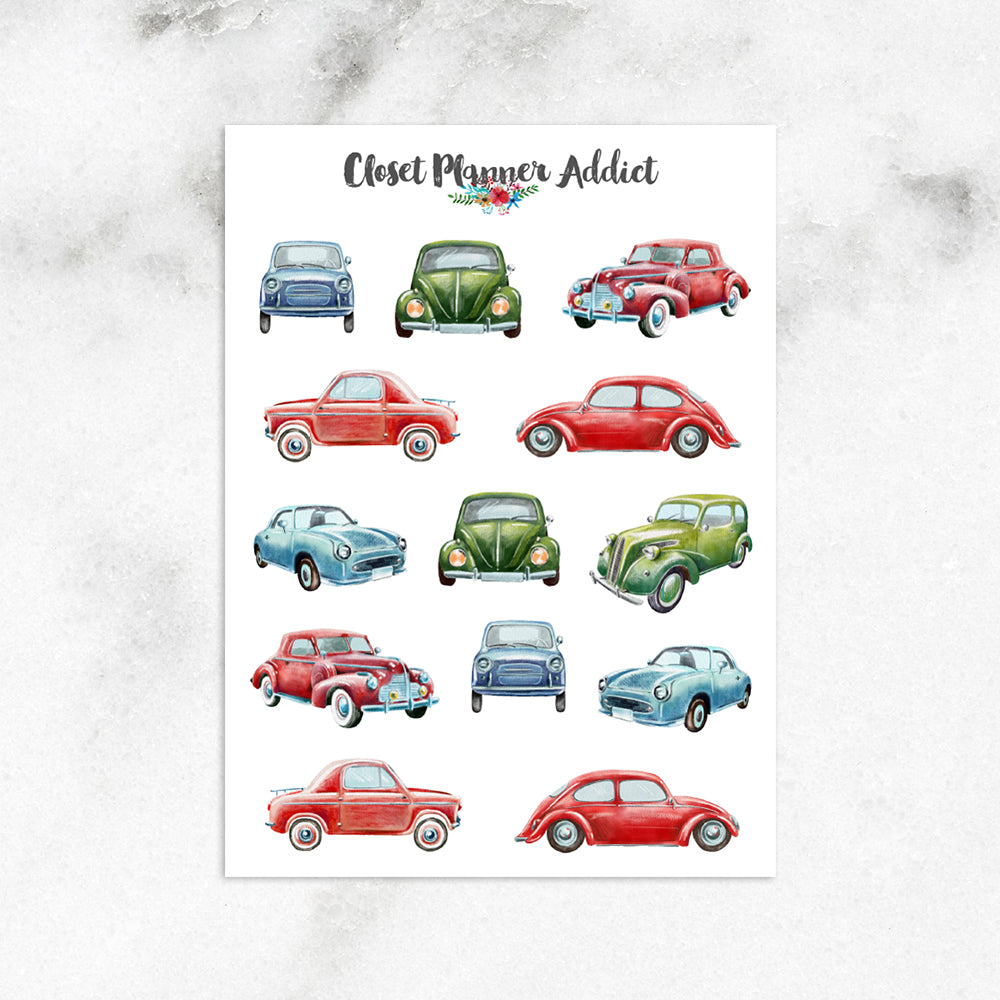 Vintage Cars Planner Stickers (S-421)