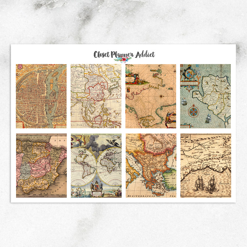 Vintage Maps Planner Stickers (S-423)