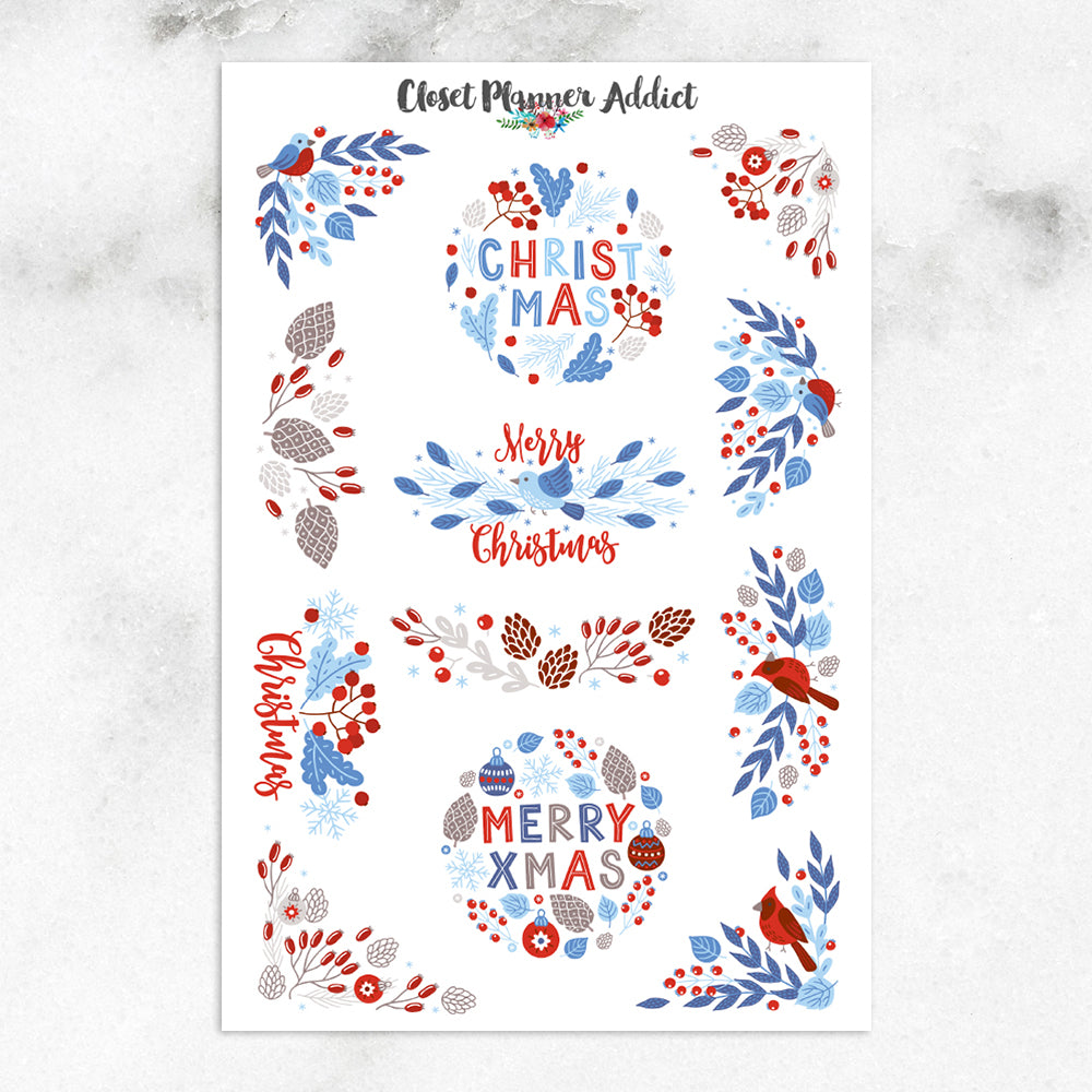 Blue and Red Christmas Planner Stickers (S-437)