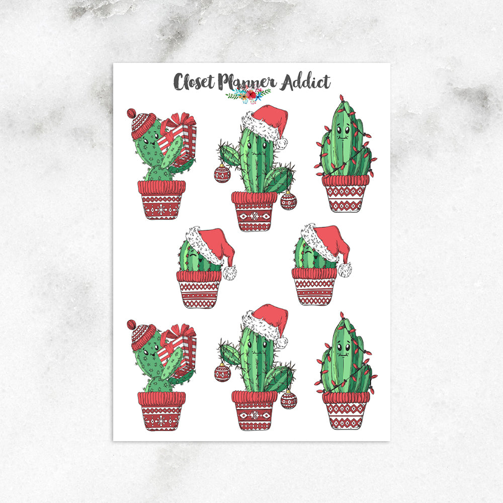 Christmas Cactus Planner Stickers (S-439)