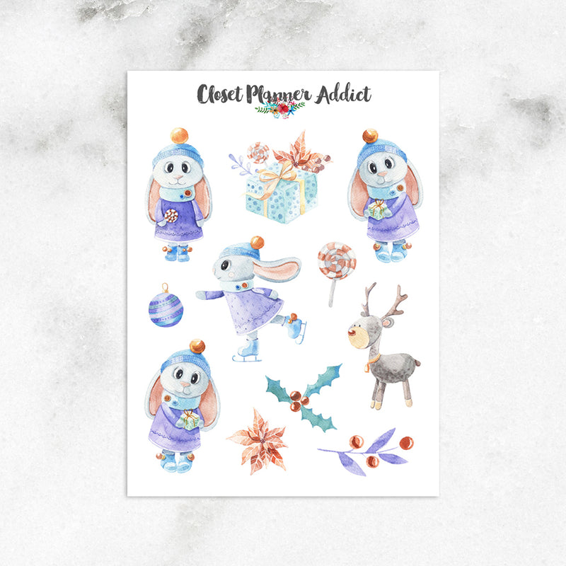 Winter Bunnies Planner Stickers (S-440)