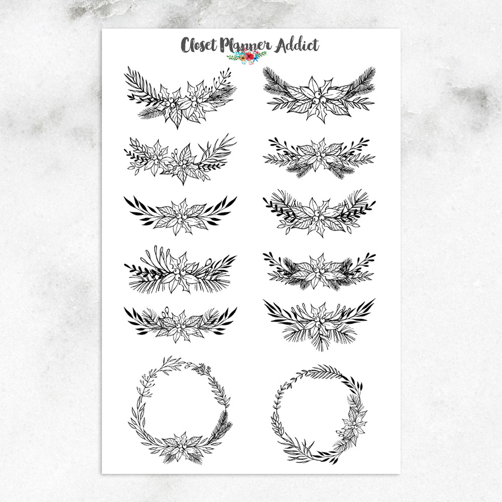 Christmas Floral Wreath Planner Stickers (S-443)