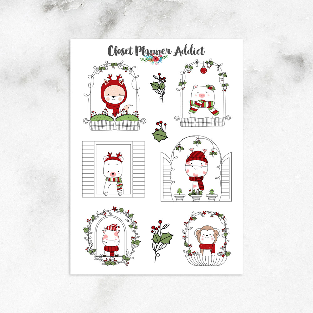 Cute Christmas Windows Planner Stickers (S-444)