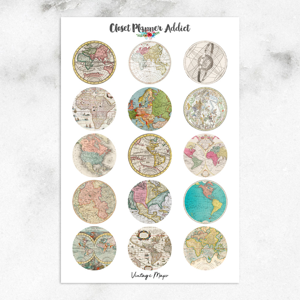 Vintage Maps Planner Stickers And Washi Strips (S-479)
