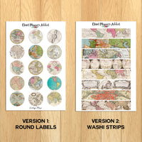 Vintage Maps Planner Stickers And Washi Strips (S-479)