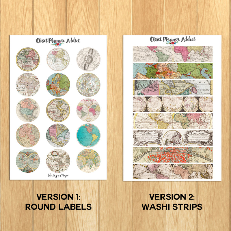 Vintage Maps Planner Stickers And Washi Strips (S-479)