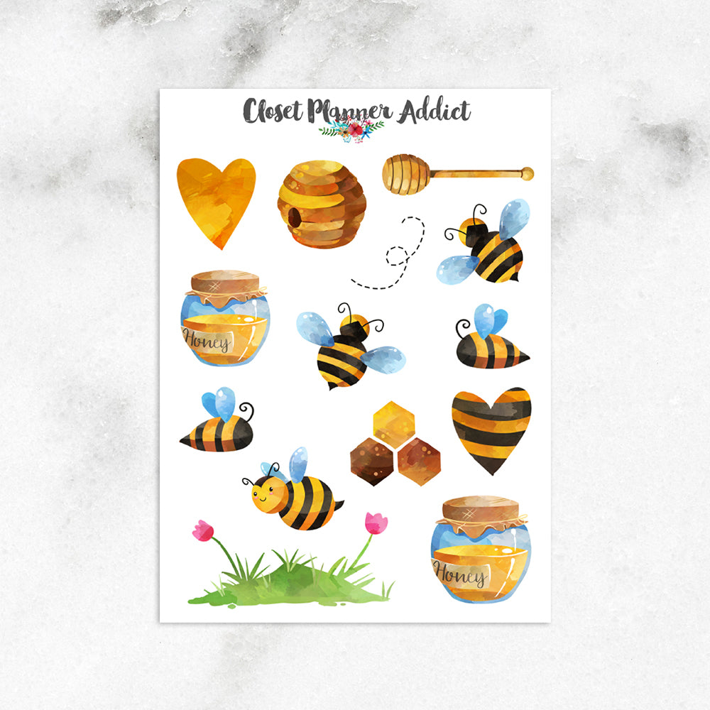 Honey Bees and Honey Pot Planner Stickers (S-494)